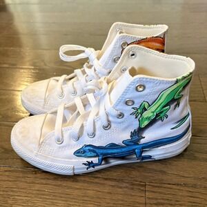 Converse All Star High Top Kids Shoes White Lizard Gecko Graphic Print Size 2